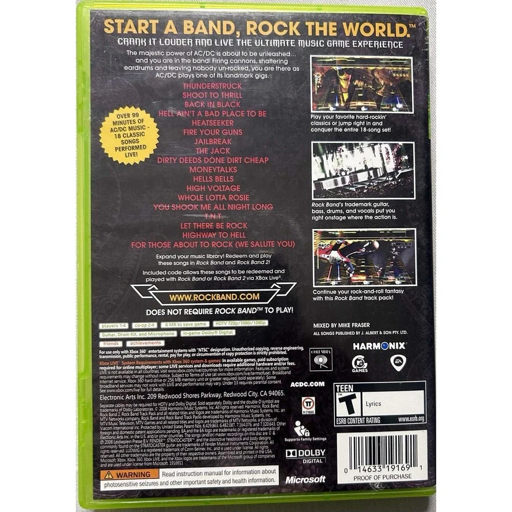 AC DC Live Rock Band Track Pack Microsoft Xbox 360 ~ Pre-Owned.